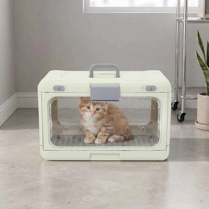 Light Green Foldable Pet Carrier, Hard PP & Iron Travel Cage for Cats and Small Dogs, 44 lb Capacity