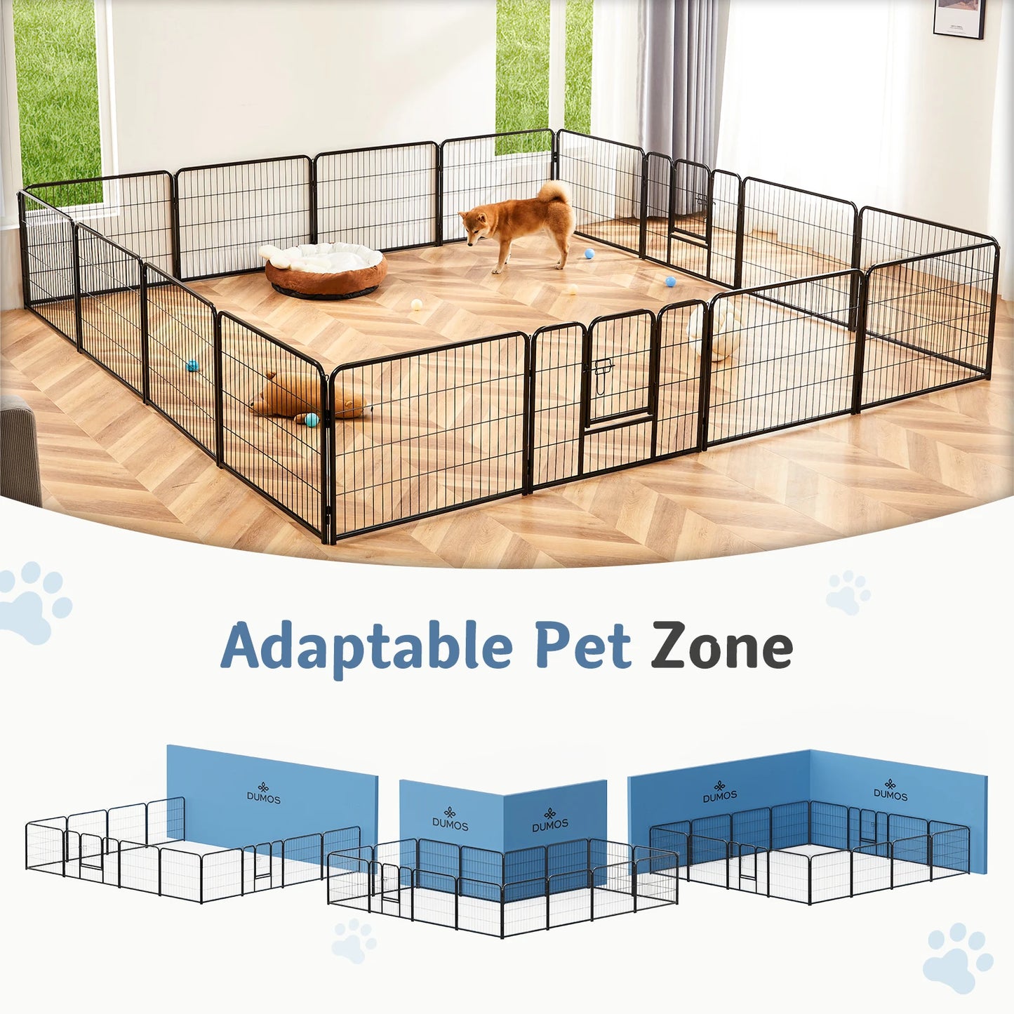 Large Foldable Dog Playpen, 16-Panel Metal Exercise Pen with Gate for Puppies and Dogs