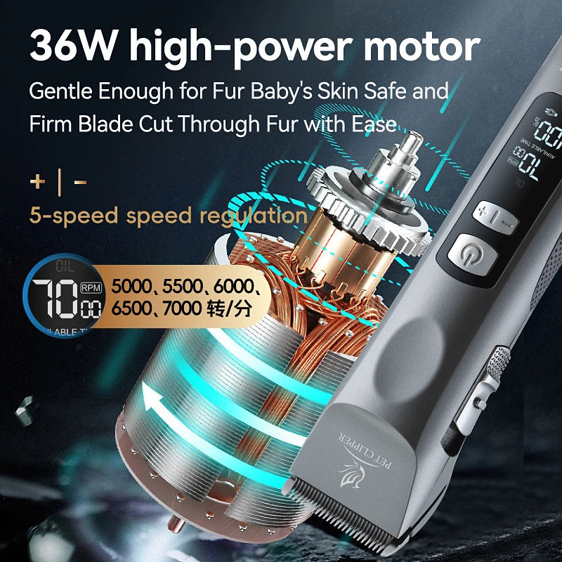 Fenice Professional Cordless Pet Hair Clipper, Rechargeable Low-Noise Grooming Trimmer & Shaver Kit
