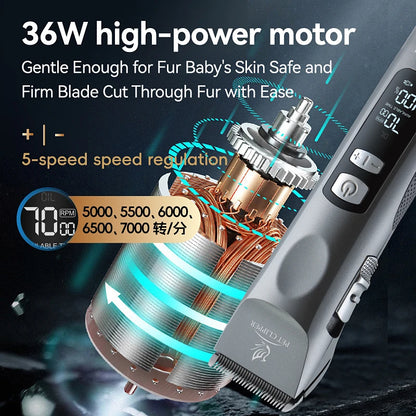 Fenice Professional Cordless Pet Hair Clipper, Rechargeable Low-Noise Grooming Trimmer & Shaver Kit
