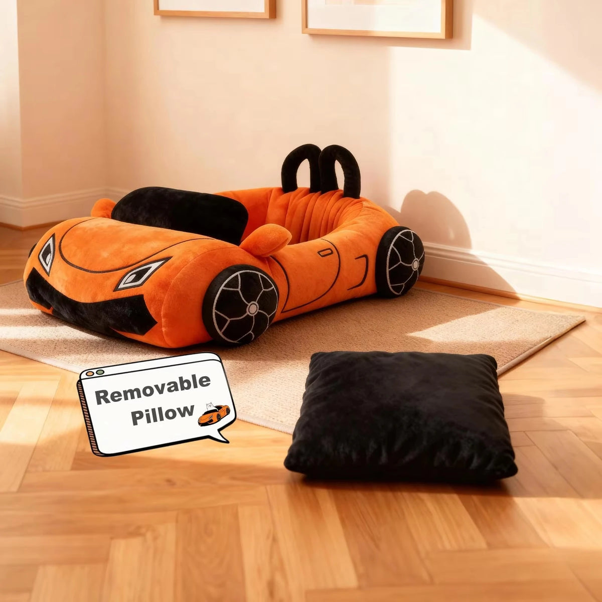 Cute Cat Bed for Kittens, Soft Cozy Small Dog Bed with Pillow, Washable Pet Mat for Puppies & Kitties