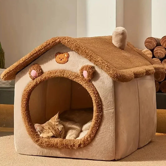 Washable Foldable Cat House, Removable Pet Bed Cave for Extra Small Dogs and Small & Medium Cats - Bond Well Supplies