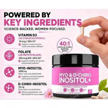 Women's Inositol Capsules, Myo & D-Chiro Inositol 40:1 Ratio with Folate & Vitamin D3, 30 Coun - Bond Well Supplies