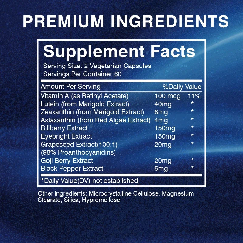 Lutein Eye Support Supplement with Vitamin A, Bilberry, Eyebright & Goji Wolfberry - Bond Well Supplies