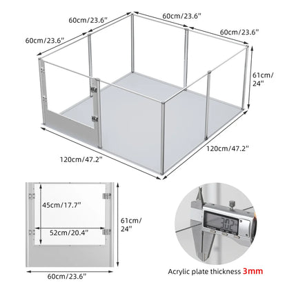 Large Acrylic Dog Playpen with Waterproof Whelping Pad, Clear Indoor Puppy Enclosure & Pet Fence