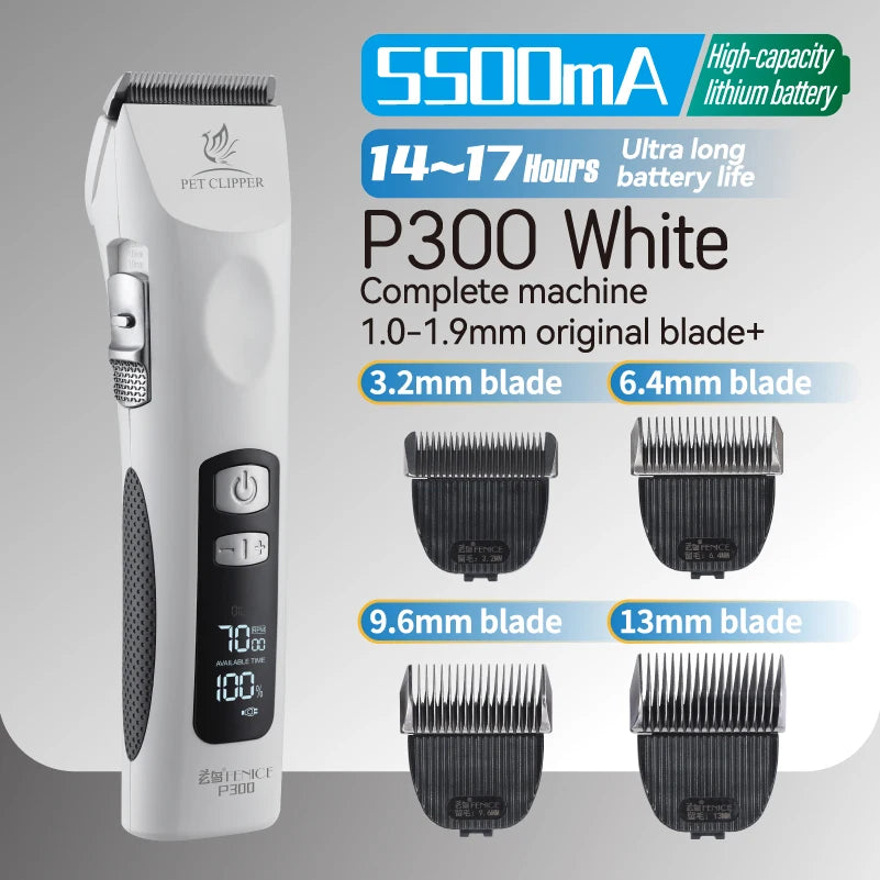 Fenice Professional Cordless Pet Hair Clipper, Rechargeable Low-Noise Grooming Trimmer & Shaver Kit