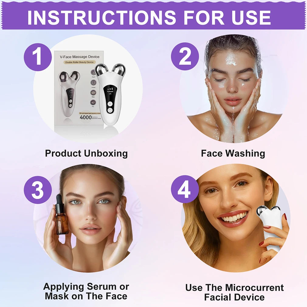 Electric V-Face Lift Device, EMS Microcurrent Facial Roller with LED Light for Skin Care - Bond Well Supplies