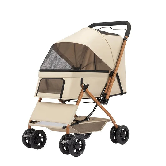 Premium 4-Wheel Dog & Cat Stroller, Large-Space Portable Pet Travel Cart for Small & Medium Pets