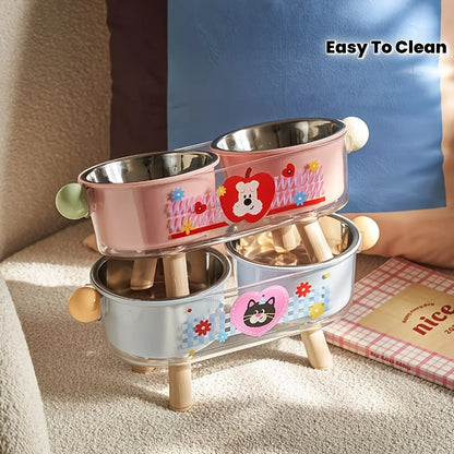 Raised Cat & Dog Feeding Bowl, Double Stainless Steel Pet Feeder for Food & Water - Bond Well Supplies