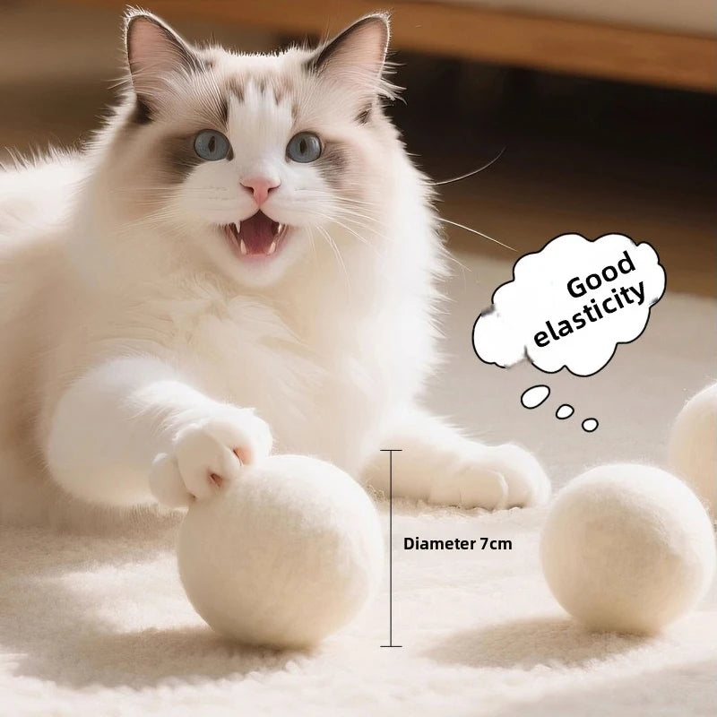Silent Wool Ball Cat Toys, 4-Pack Plush Interactive Balls for Kittens, Teething & Self-Play