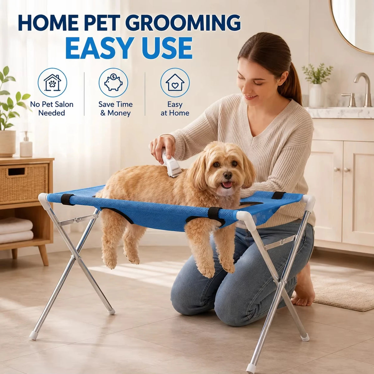 Pet Grooming Hammock Stand, Breathable Foldable Restraint Table for Home Nail Clipping - Bond Well Supplies
