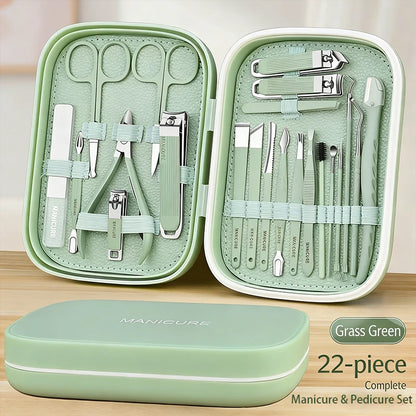 Stainless Steel Nail Clipper Set, 10-22PCS Manicure & Pedicure Tools with Portable Case - Bond Well Supplies