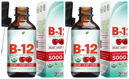 Vitamin B12 Liquid Supplement 5000mcg, Methylcobalamin Sublingual Drops, Cherry Flavor, Vegan & Sugar-Free, 60ml - Bond Well Supplies