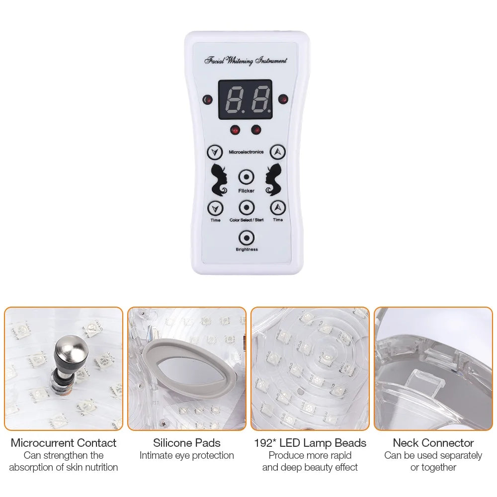Photon LED Facial Mask for Face and Neck Skin Care, Rechargeable Home Beauty Device