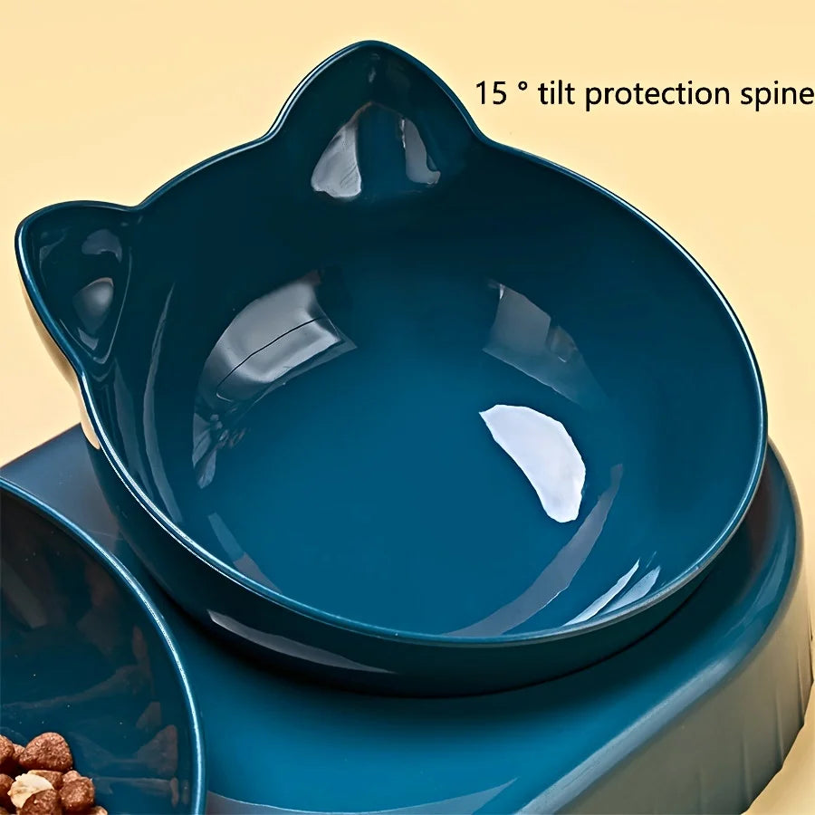 3-in-1 Pet Feeding Bowl with Gravity Water Bottle, Tilted Cat Food & Water Dish with Neck-Friendly Design - Bond Well Supplies