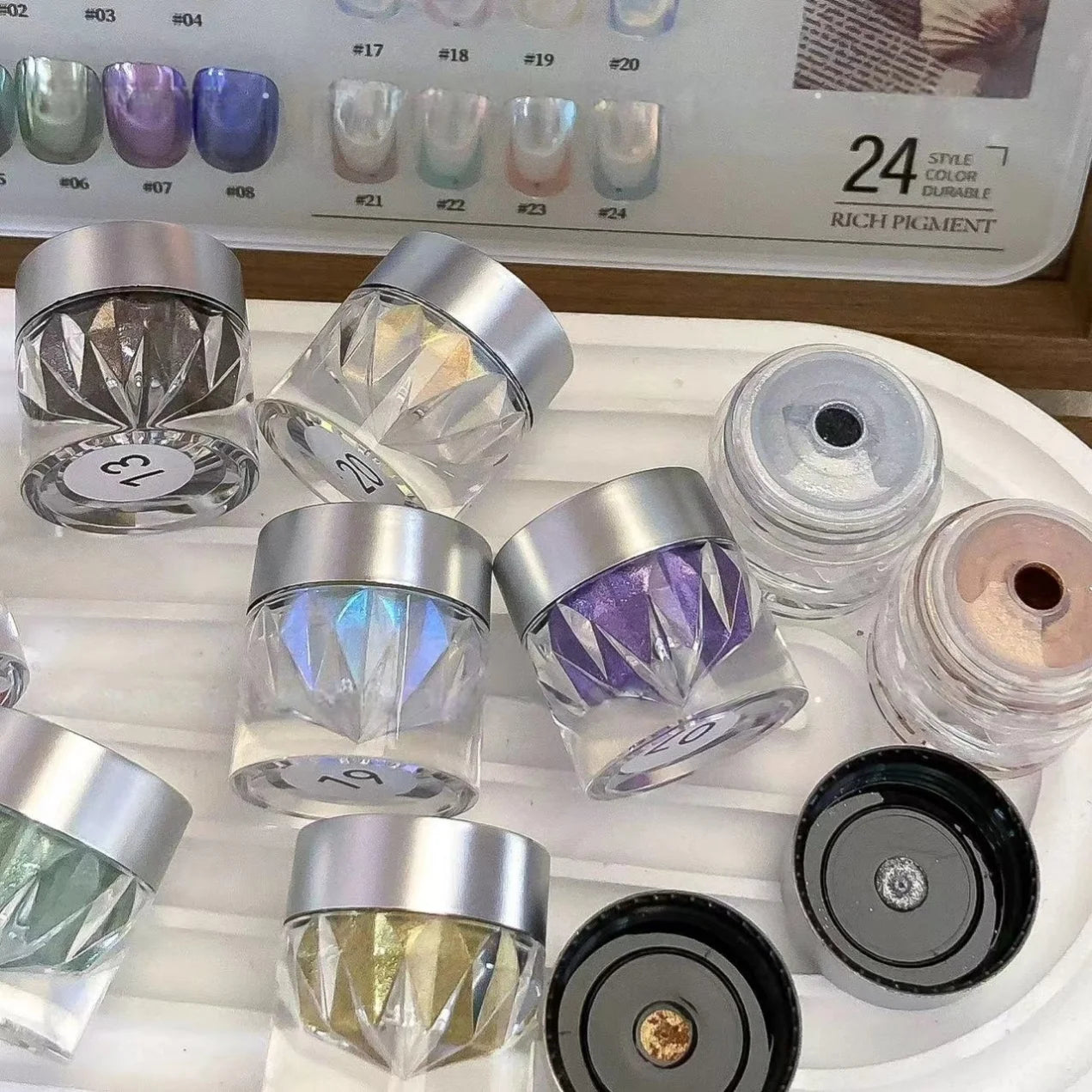 High-End Nail Art Set with 24 Mirror Powder Colors and Ultra-Fine Glitter Effects