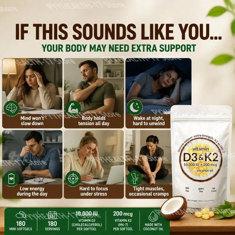 Vitamin D3 K2 Softgels with MK-7 & Coconut Oil, 10,000 IU + 200mcg, Bone & Immune Wellness Support - Bond Well Supplies