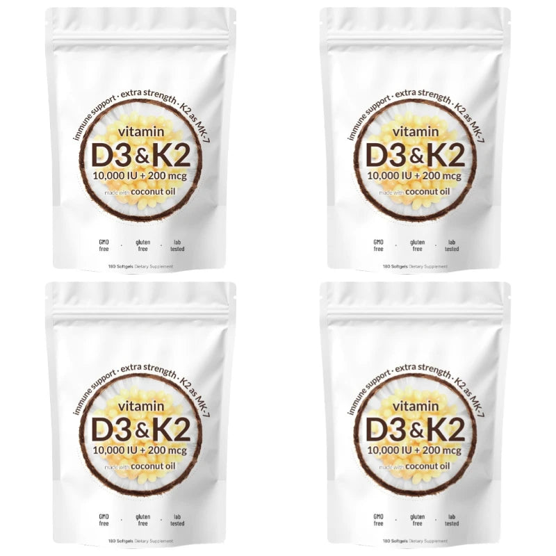 Vitamin D3 K2 Softgels with MK-7 & Coconut Oil, 10,000 IU + 200mcg, Bone & Immune Wellness Support - Bond Well Supplies