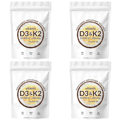 Vitamin D3 K2 Softgels with MK-7 & Coconut Oil, 10,000 IU + 200mcg, Bone & Immune Wellness Support - Bond Well Supplies