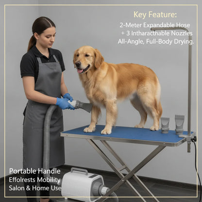 Professional Pet Grooming Dryer, 2100W Dog & Cat Hair Dryer with 9 Speeds, 9 Temperature Settings, 3 Nozzles & 6.56ft Hose