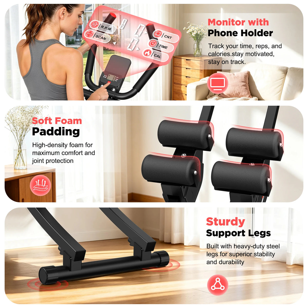 Relife Dual-Track Abdominal Trainer, Foldable Core Workout Machine with 5 Resistance Levels & LCD Display - Bond Well Supplies