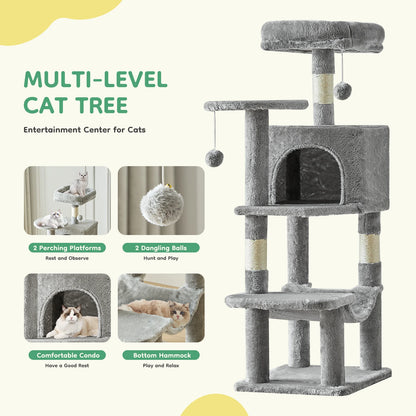 44-Inch Multi-Cat Climbing Tower, JHK Indoor Cat Tree with Natural Sisal Scratching Posts & Stable Cat House