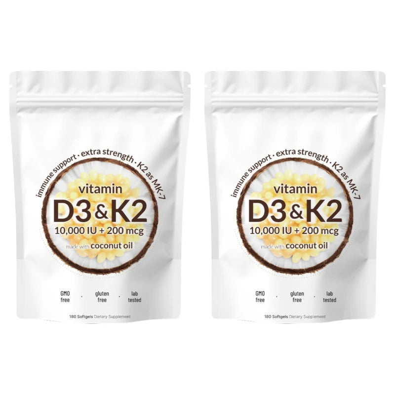 Vitamin D3 K2 Softgels with MK-7 & Coconut Oil, 10,000 IU + 200mcg, Bone & Immune Wellness Support - Bond Well Supplies