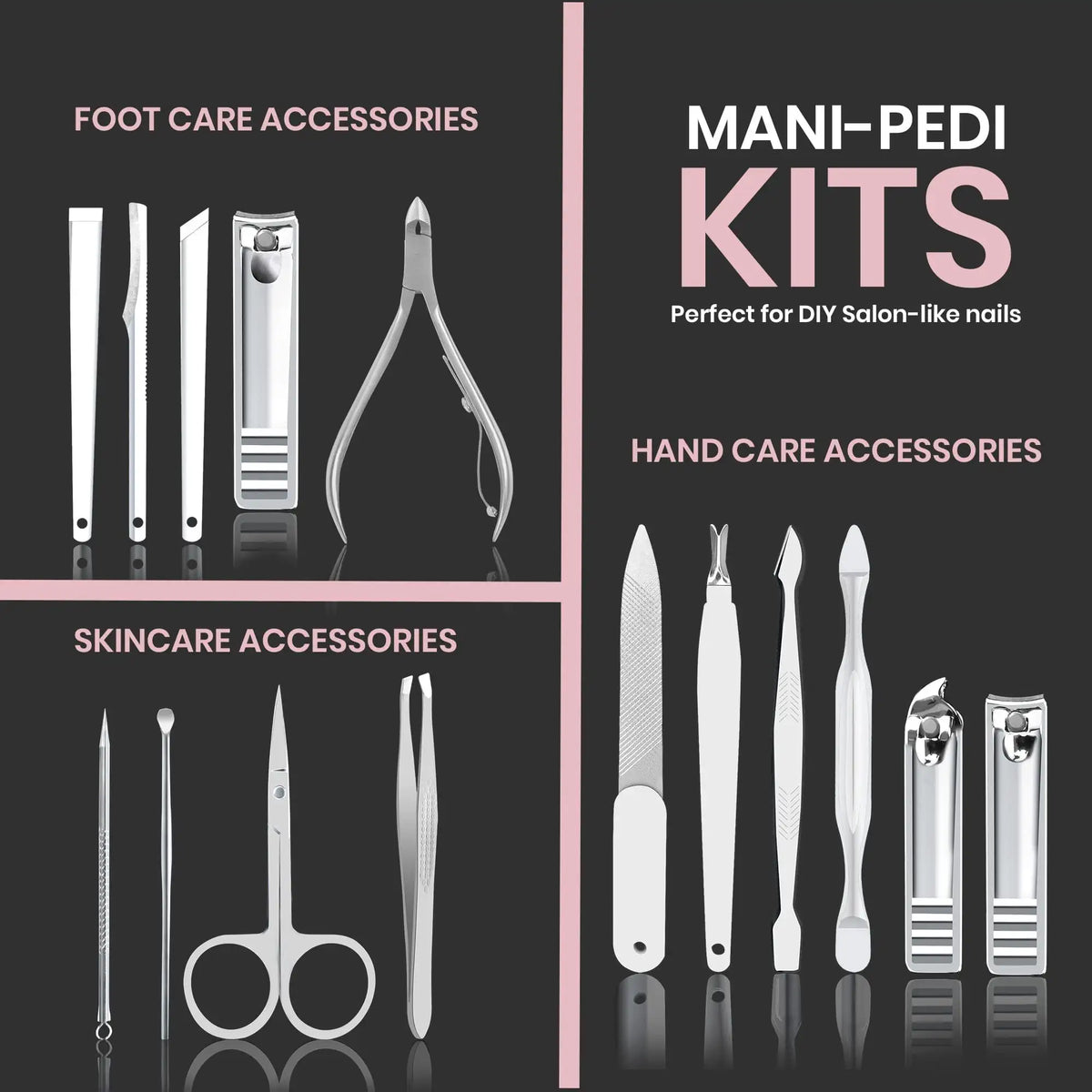 Professional Manicure & Pedicure Set, 15-Piece Nail Clippers & Nail Care Tools with Travel Case, Purple - Bond Well Supplies