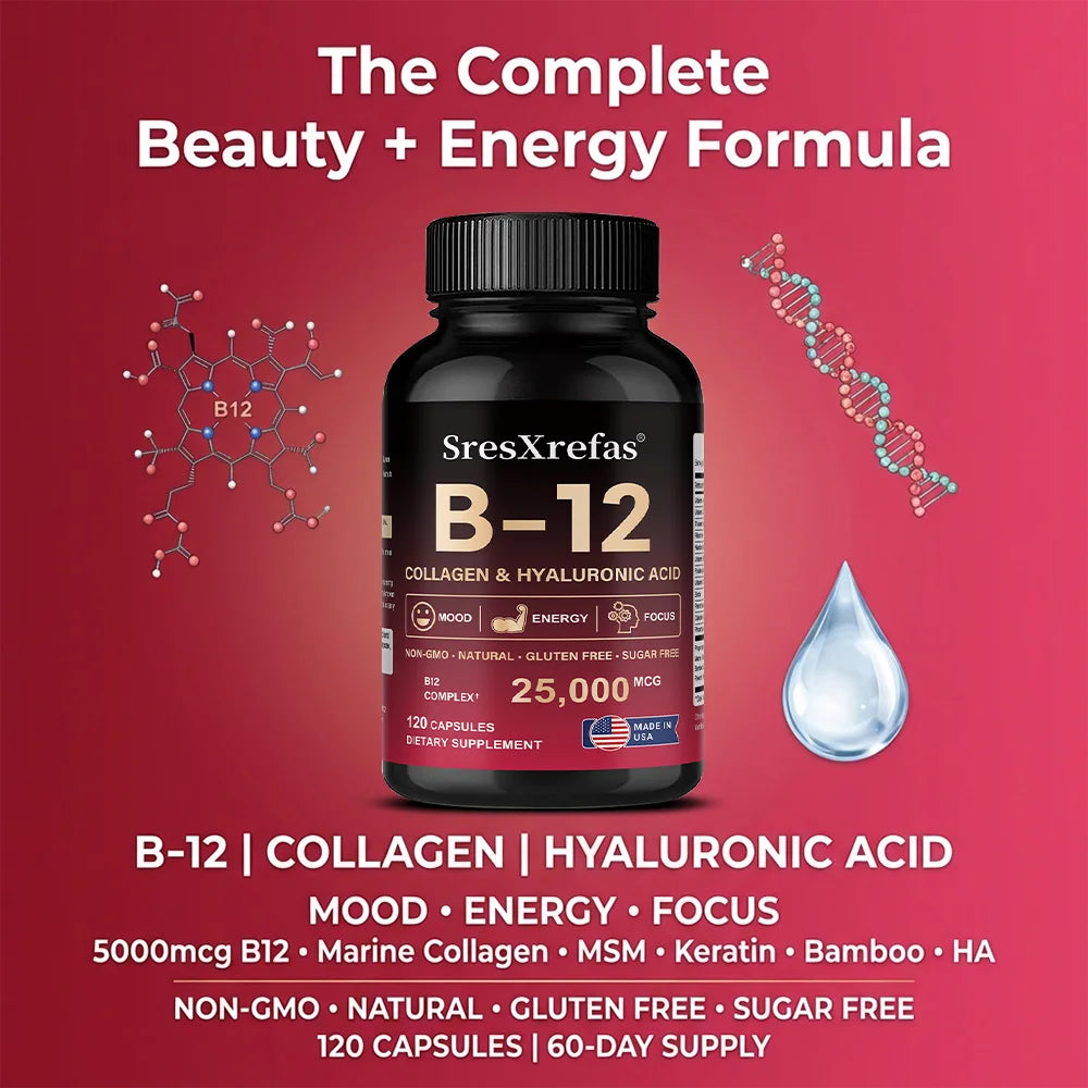 Vitamin B12 with Collagen & Hyaluronic Acid, Daily Energy, Nervous System & Overall Wellness Support SEO-Optimi - Bond Well Supplies