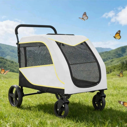 Dog Stroller for Large & Medium Dogs, Collapsible Wagon with Dual Entry, Breathable Mesh and Foot Brake