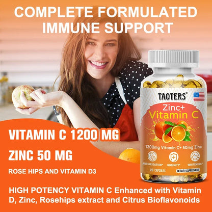 Taoters Vitamin C Zinc Supplement, High-Absorption Formula for Daily Immune, Skin & Antioxidant Wellness - Bond Well Supplies