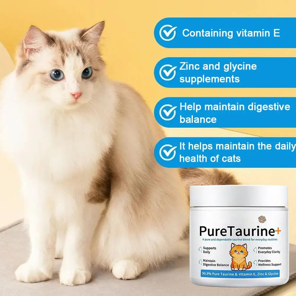 Cat Wellness Powder Supplement, 200g 99.9% Pure Taurine with Vitamin E & Zinc for Sensitive Pets SEO-Optim - Bond Well Supplies