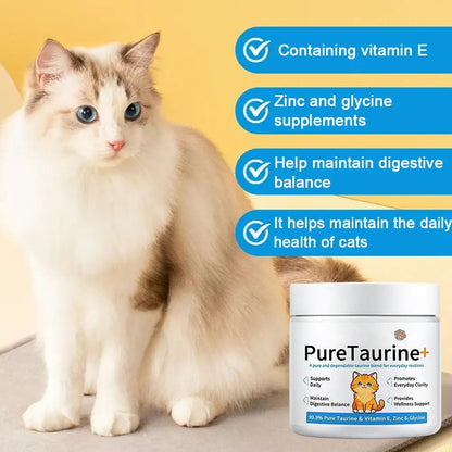 Cat Wellness Powder Supplement, 200g 99.9% Pure Taurine with Vitamin E & Zinc for Sensitive Pets SEO-Optim - Bond Well Supplies