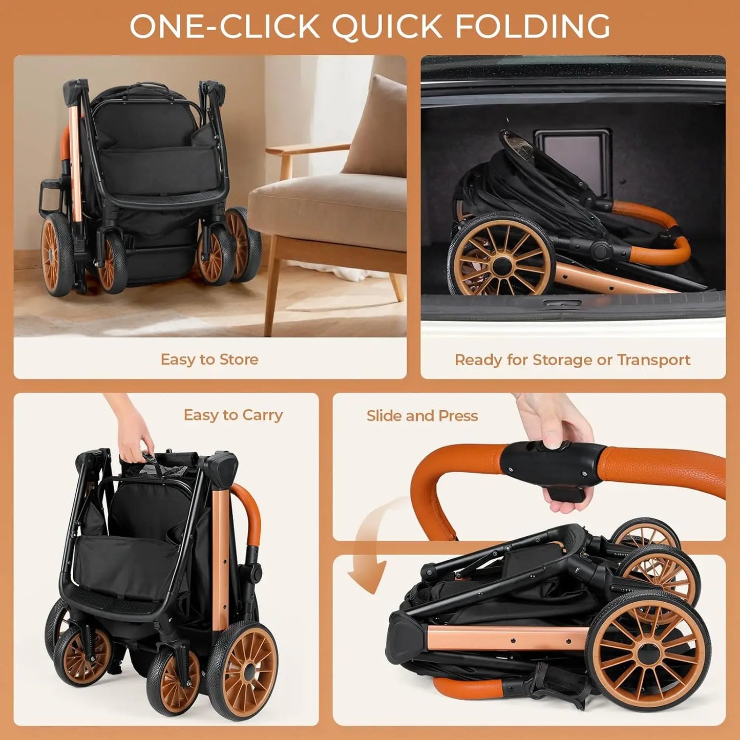 Pet Travel Stroller for Dogs and Cats with Shock-Absorbing Wheels, Foldable Design and Sun Shade