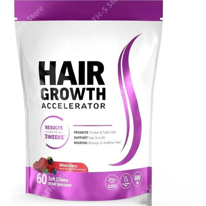 Hair Growth Biotin Soft Chews with Vitamins C & E, Daily Hair Wellness Support, 60 Count - Bond Well Supplies