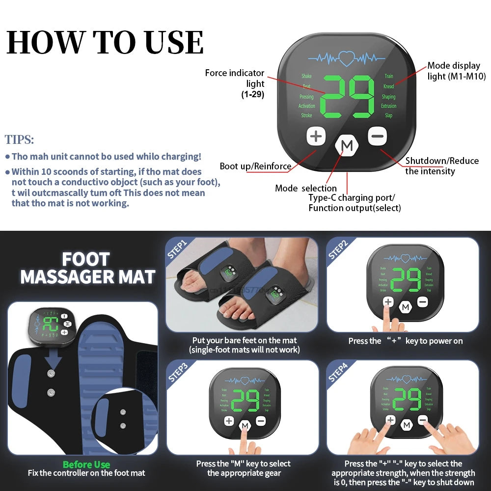 Electric Foot Massager Pad, EMS Muscle Stimulation Device for Foot Relaxation