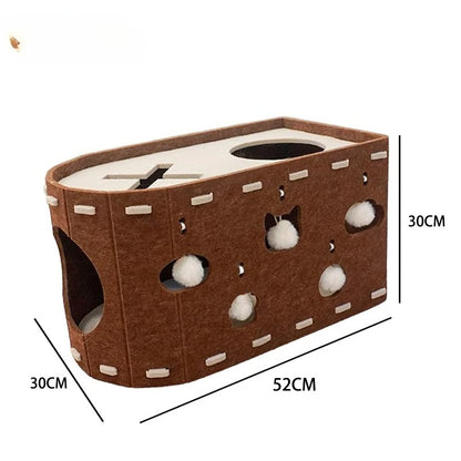 Wear-Resistant Felt Cat Bed, Cat House with Built-In Scratcher for Indoor Resting & Lounging - Bond Well Supplies