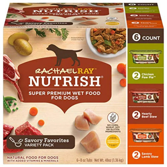Rachael Ray Premium Natural Wet Dog Food, Savory Favorites Variety Pack, 8 oz Tubs, Pack of 6