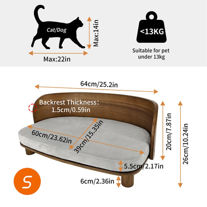 Wooden Pet Couch Bed, Elevated Small Dog Sofa with Comfortable Cushion for Puppies & Kitte - Bond Well Supplies