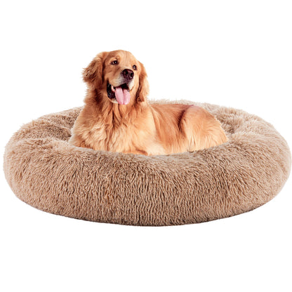 Cozy Round Plush Dog & Cat Bed, Faux Fur Cuddler with Non-Slip Base, Machine Washable Indoor Pet Bed