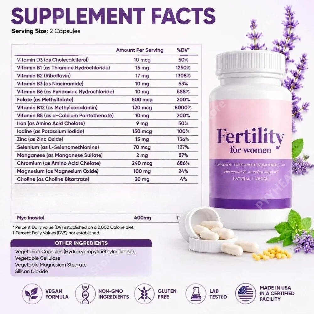 Fertility Vitamins for Women, Myo-Inositol with Methylfolate & Multivitamins, Daily Ovarian & Hormonal Wellness, 60 Count - Bond Well Supplies