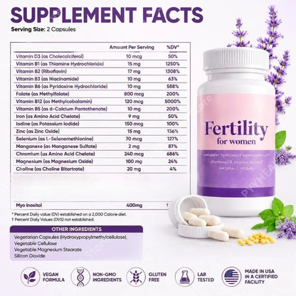 Fertility Vitamins for Women, Myo-Inositol with Methylfolate & Multivitamins, Daily Ovarian & Hormonal Wellness, 60 Count - Bond Well Supplies