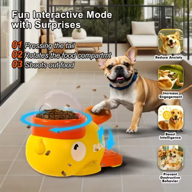 Interactive Yellow Duck Dog Puzzle Feeder, Slow Feeding Treat Dispenser Toy with Anti-Slip Bottom for Dogs, Puppies & Cats