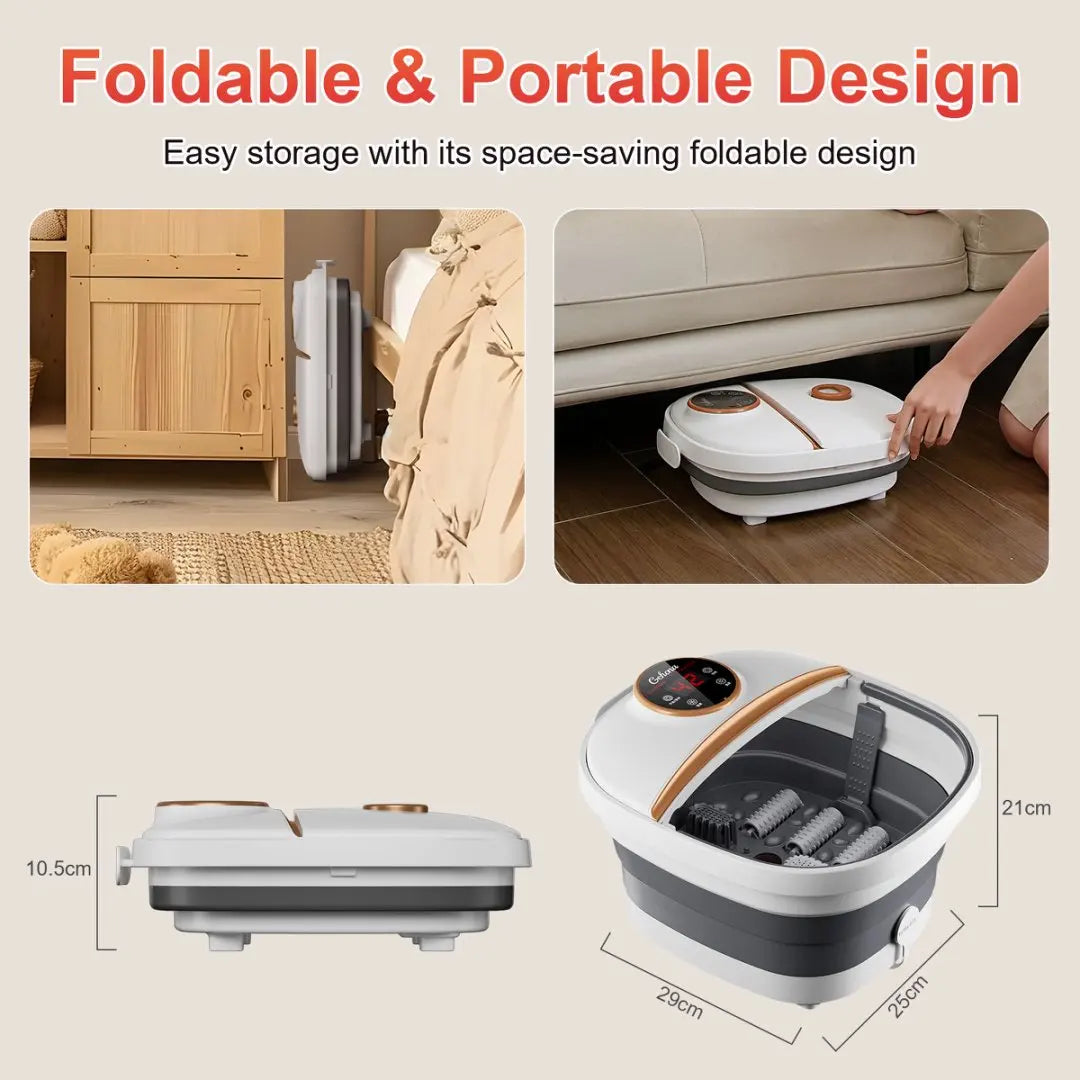 Foldable Electric Foot Spa Massager with Remote, Adjustable Heating, 6 Massage Rollers & Bubble Function
