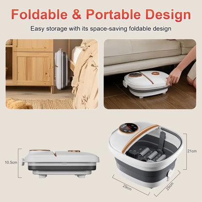 Foldable Electric Foot Spa Massager with Remote, Adjustable Heating, 6 Massage Rollers & Bubble Function