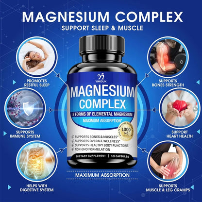 Magnesium Capsules with Glycinate, Malate & Citrate Blend for Muscle, Bone and Sleep Support