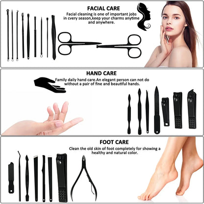 Professional Manicure Set, 26-Piece Stainless Steel Nail Clipper & Nail Care Kit with Travel Case - Bond Well Supplies