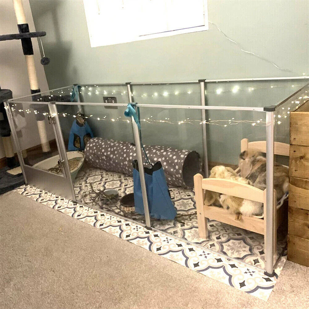 Large Acrylic Dog Playpen with Waterproof Whelping Pad, Clear Indoor Puppy Enclosure & Pet Fence