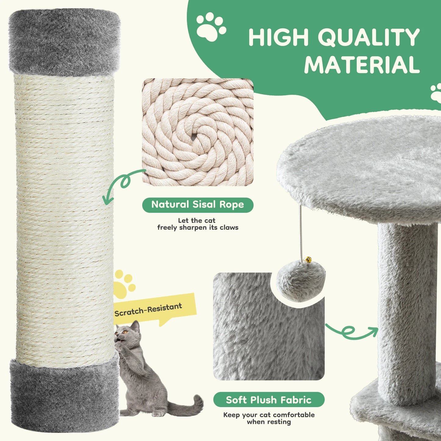 44-Inch Multi-Cat Climbing Tower, JHK Indoor Cat Tree with Natural Sisal Scratching Posts & Stable Cat House