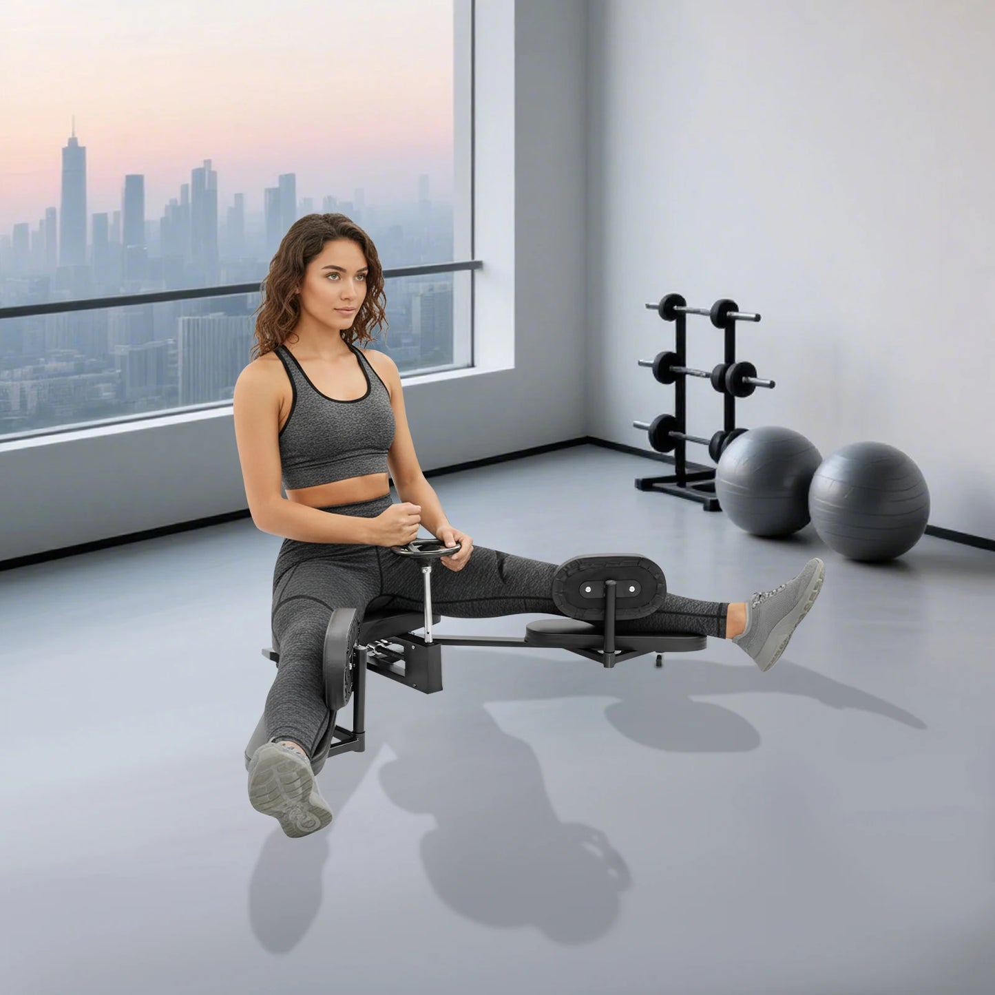 Adjustable Leg Stretching Machine, Horizontal Split Trainer with PU Padded Cushion, 220.46 lb Capacity